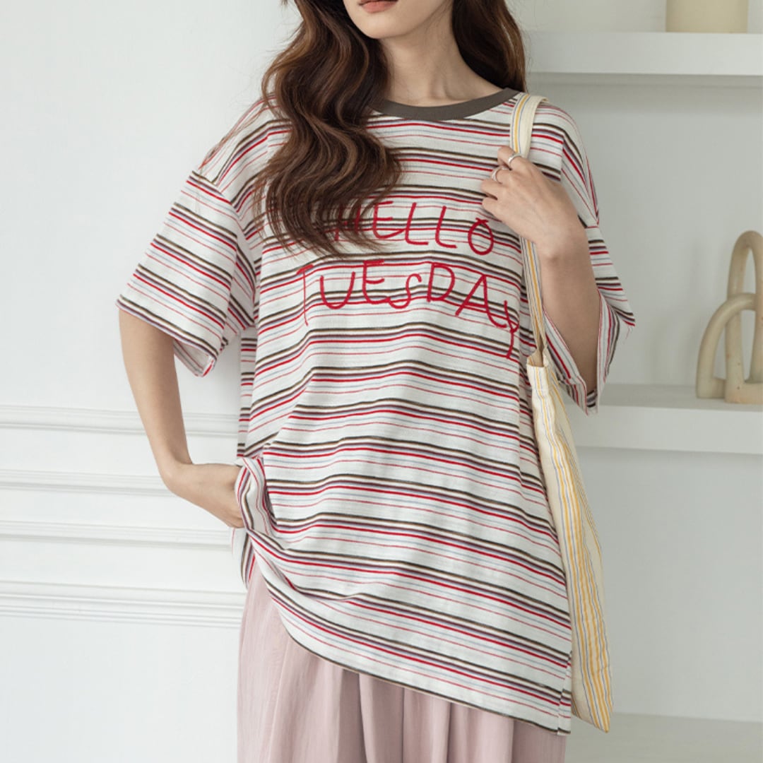 striped logo embroidery tshirt