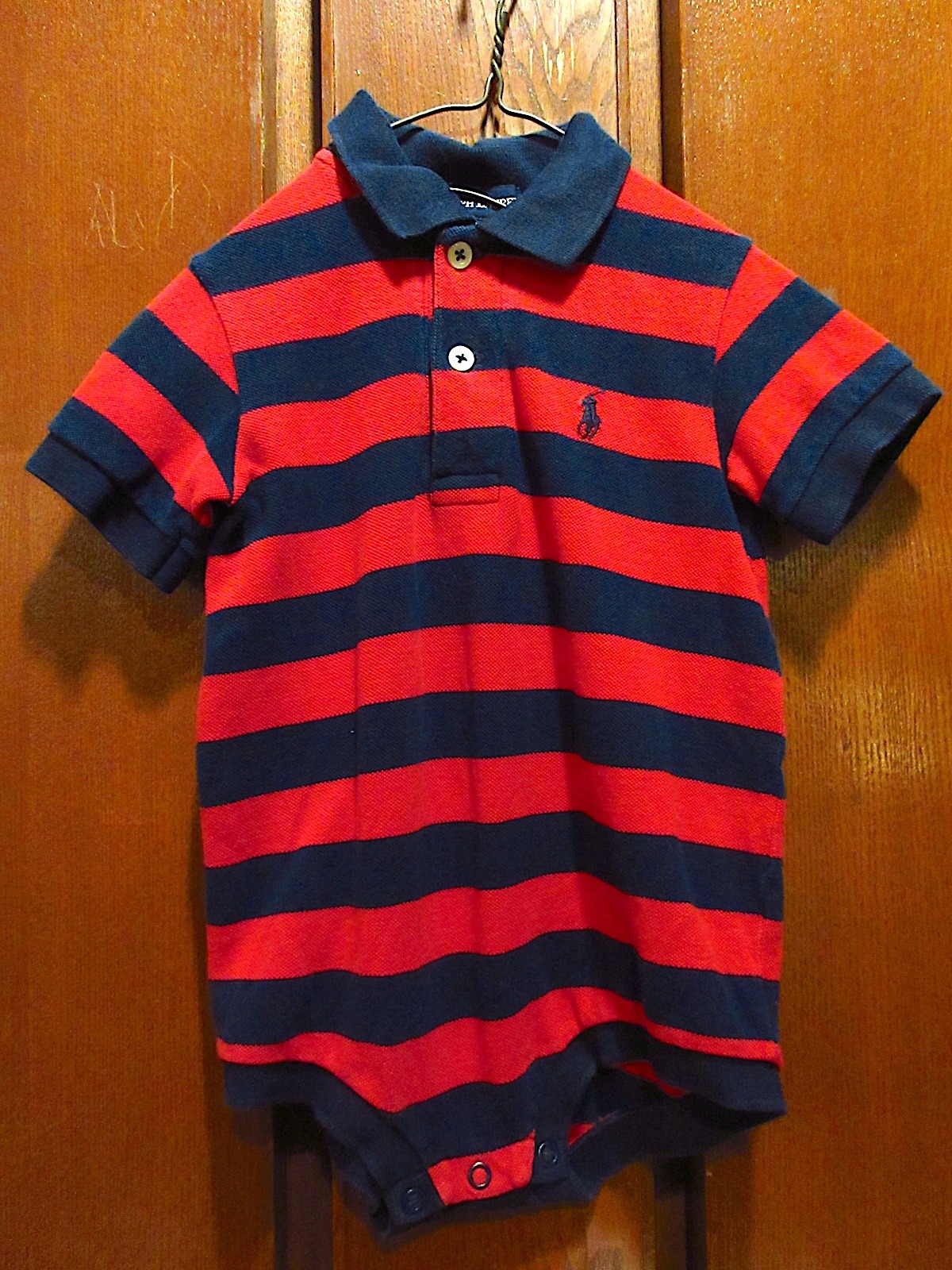 RALPH LAURENキッズボーダーポロシャツロンパース赤×紺size M(6-12m 