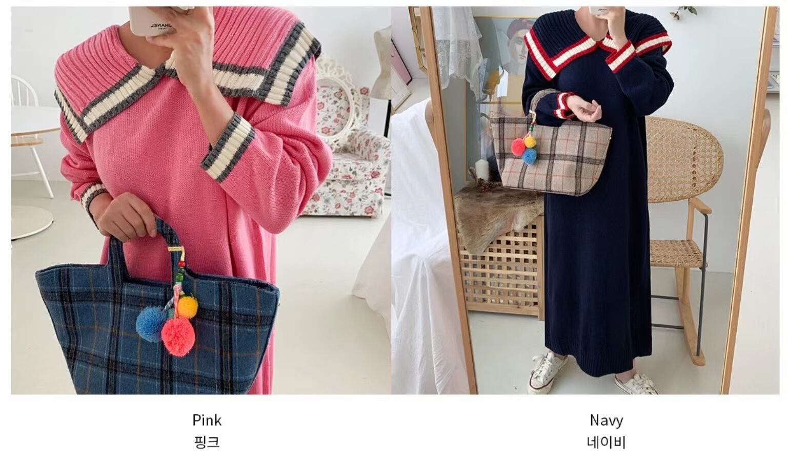 ビッグカラーニットワンピ　AJ1079-8055