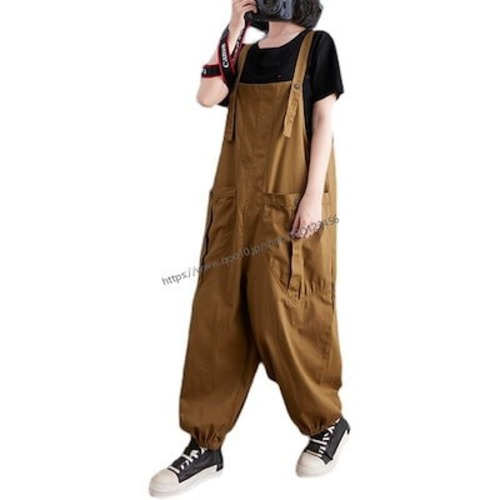 サロペット 大きいサイズ オーバーオール オールインワン チノパン ビッグシルエット サルエル ボトムス 絞り裾 無地 作業着 仕事着 作業服 薄手 マタニティ レディース ユニセックス メンズ サロ
