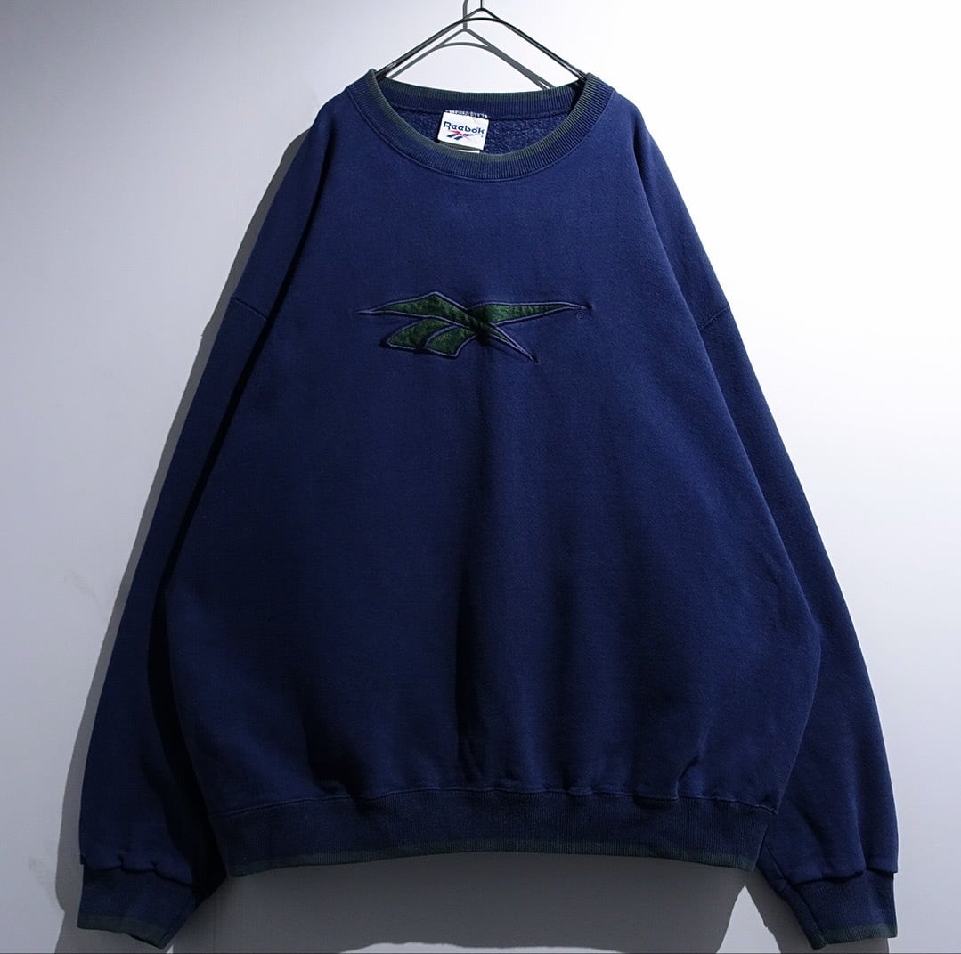 90s "Reebok" Navy Logo Embroidered Desgin Sweat