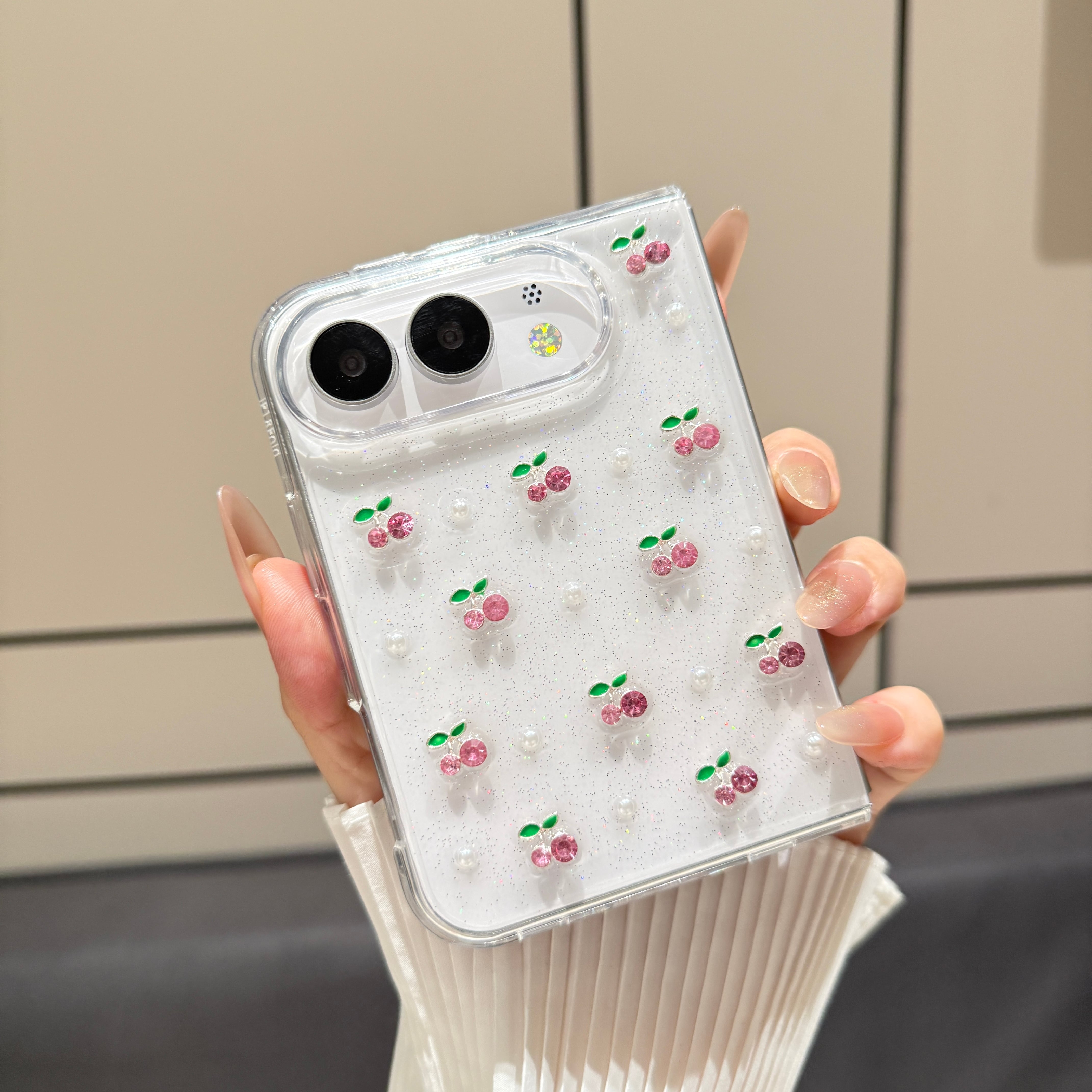 最新 iPhone Duo ケース クリア レジン さくらんぼ チェリー パール