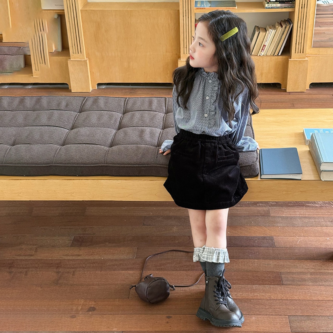 秋チェック柄姫袖シャツ
