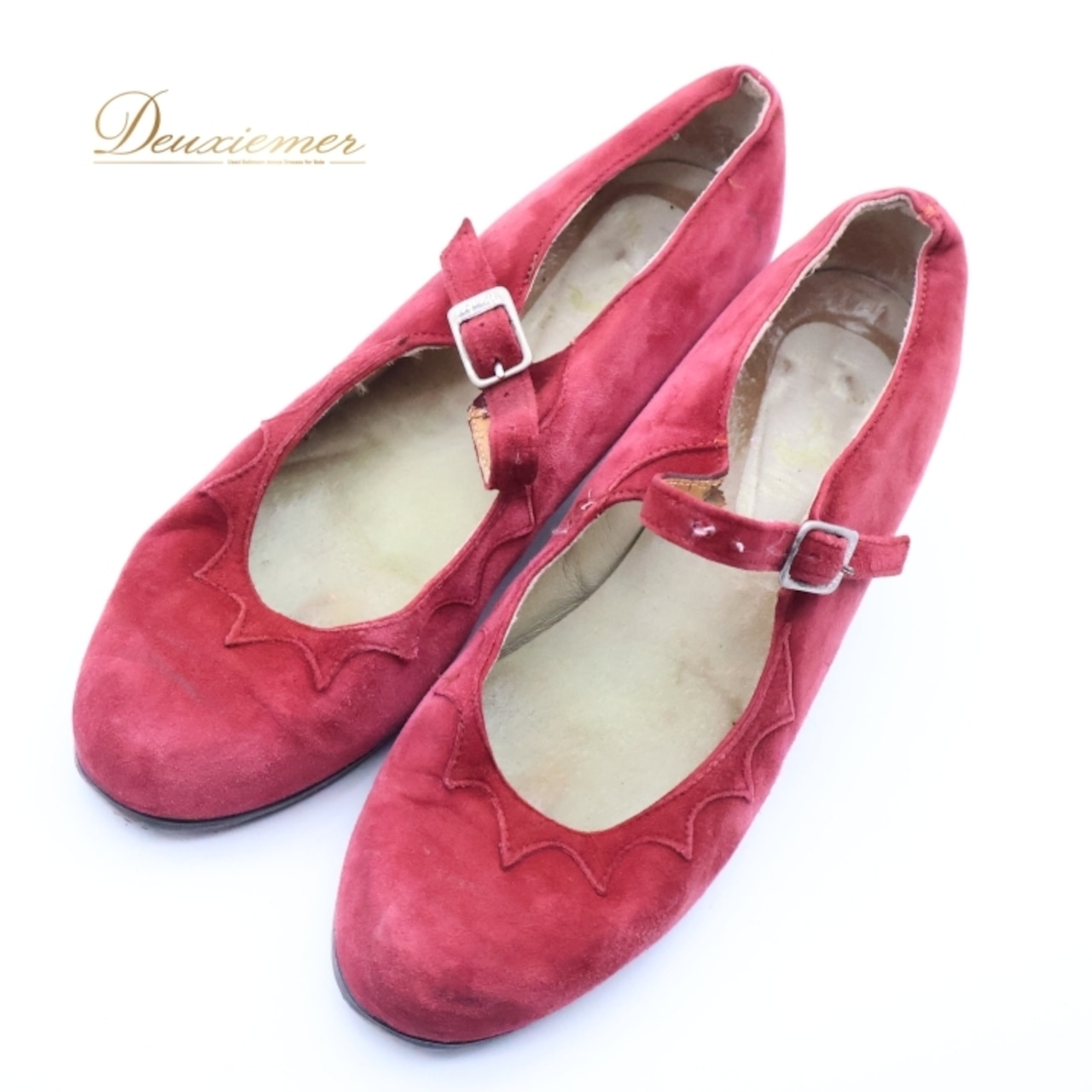 フラメンコ 衣装 サイズ4 1/2 Menkes 靴 レディース レッド系 赤 真っ赤 ヒール 釘有り メンケス スウェード ダンス 練習 舞台 発表会 イベント レディースシューズ フラメンコシューズ ダンスシューズ 赤色シューズ フラメンコ衣装