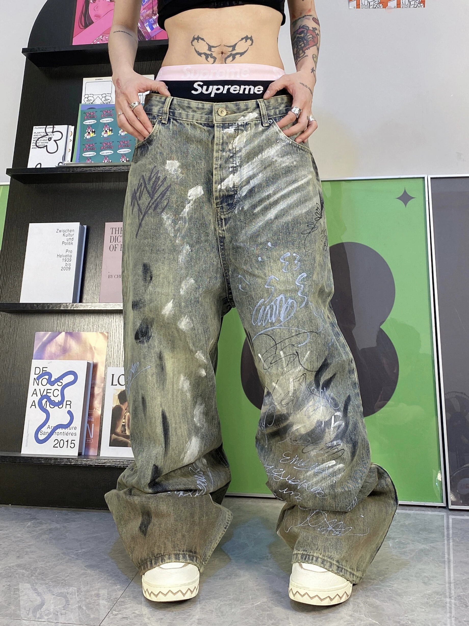 TOKI重工 ニッチトレンディブランド グラフィティレタージーンズ