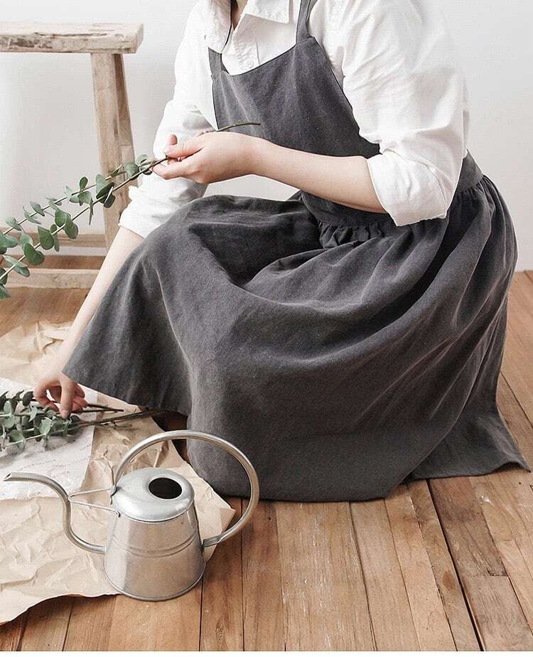エプロン 女性用 北欧風 可愛い X型 左右ポケット付き カフェ 花屋