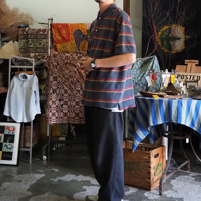 GAP “PIQUE POLO” S/S Shirt L OLD 00’s オールドギャップ ボーダー ポロシャツ 織柄