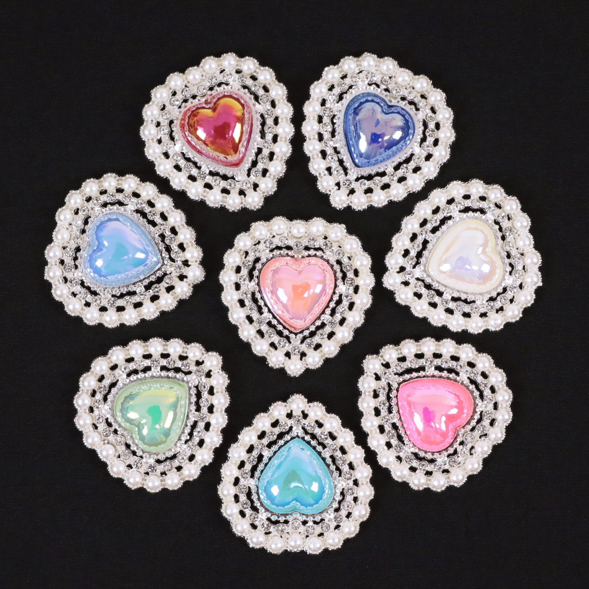 オーロラ ハート パーツ パール シルバー 金属 ビジュー