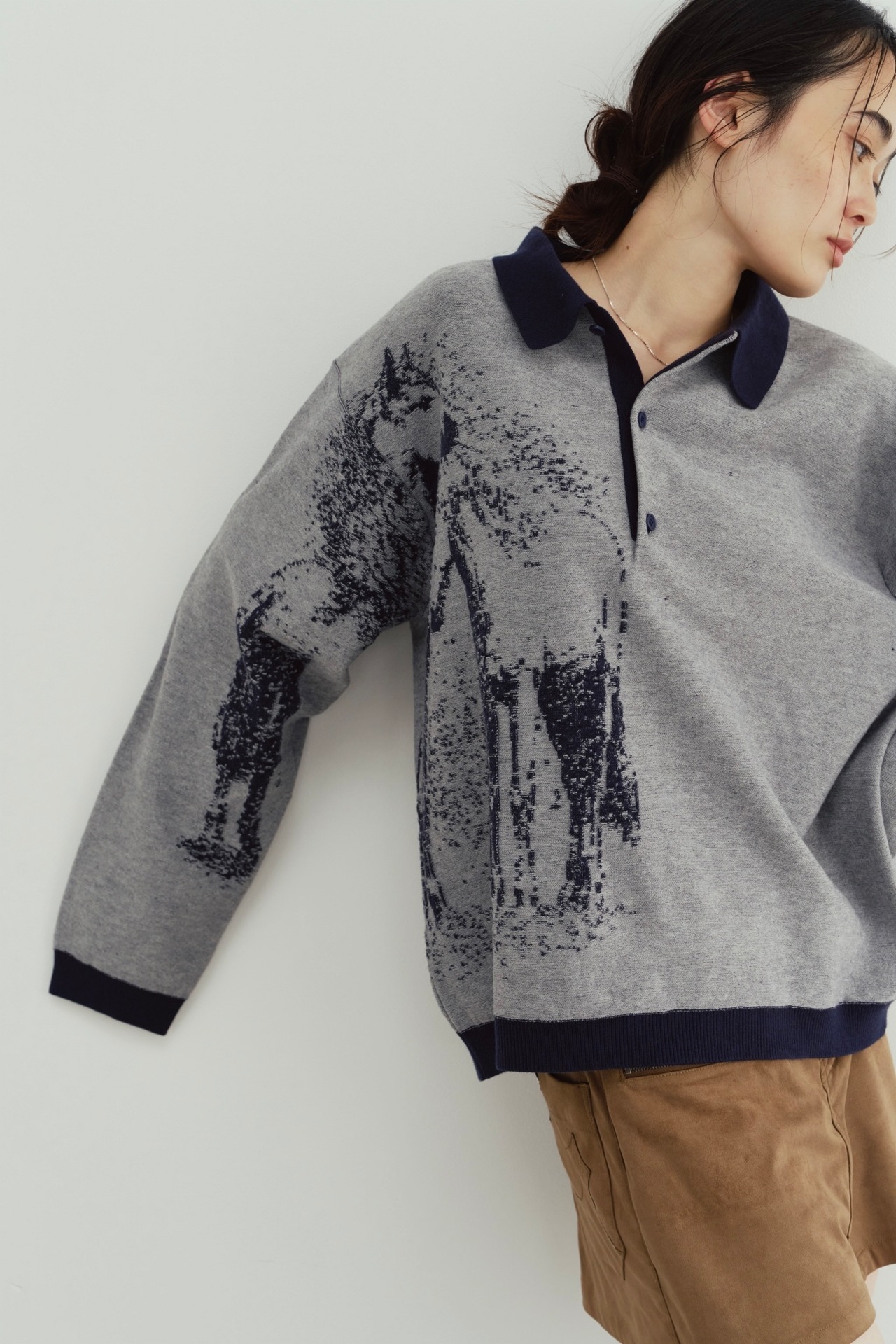 Reversible Jacquard Polo Knit / NAVY - 4