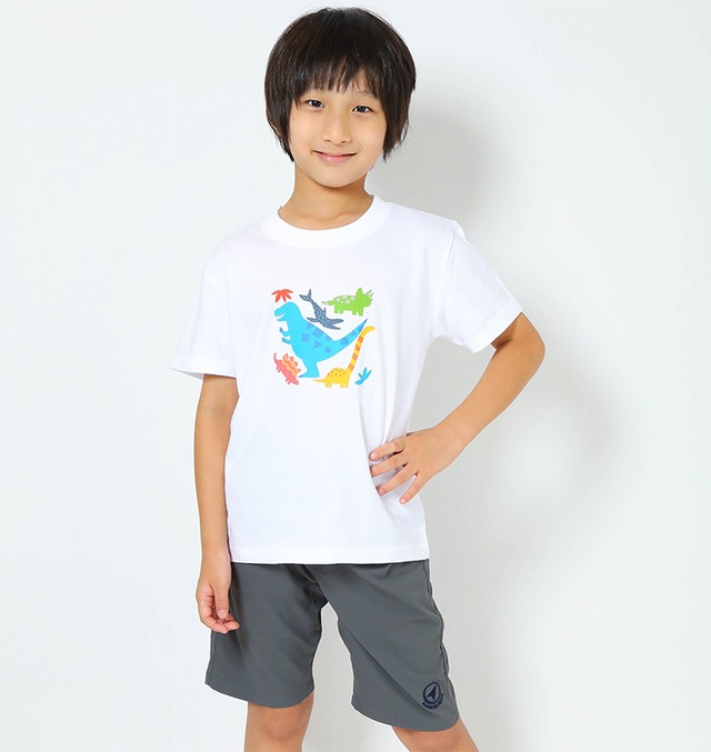 恐竜プリントＴシャツ（子供用ティラノサウルス）ホワイト