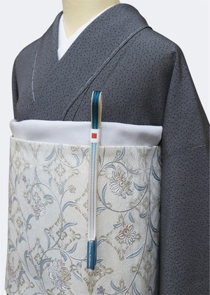 (袷)江戸小紋　藍田正雄極型黒字 リユース品　LUKGKAB−014