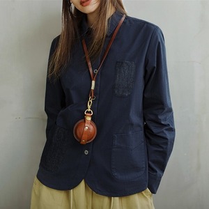 Navy Pocket Patchwork Shirt / ネイビー ポケット パッチワーク シャツ