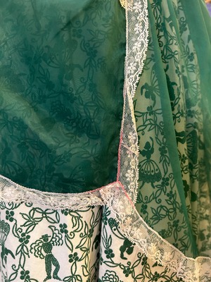 Vintage jade green white lace apron