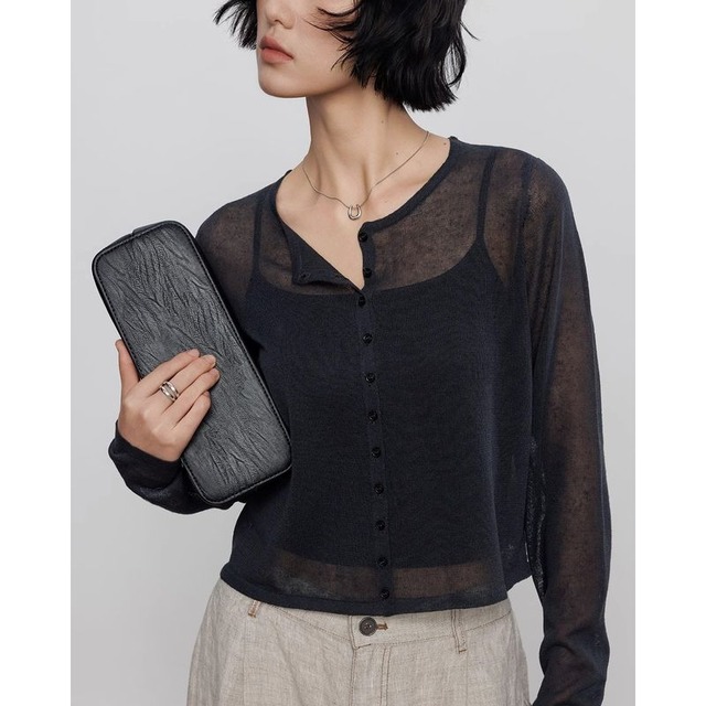 sheer crew neck knit cardigan   101513