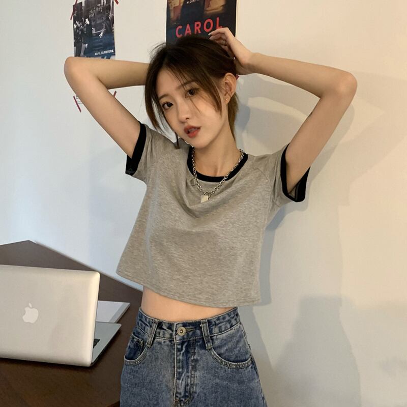 クロップトップ トップス サマーカラースリムショートTシャツ レディース 夏物 misskkl55829071455