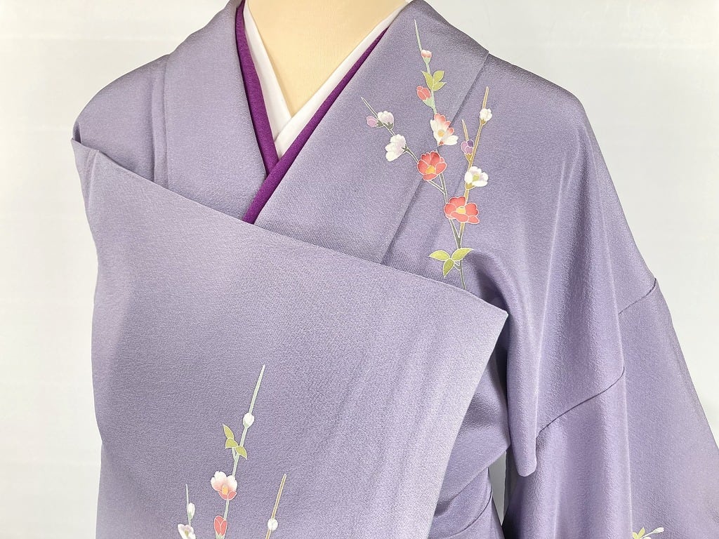 京加賀友禅 作家物 浜ちりめん 訪問着 花柄 紫 青緑 873 | kimono Re ...