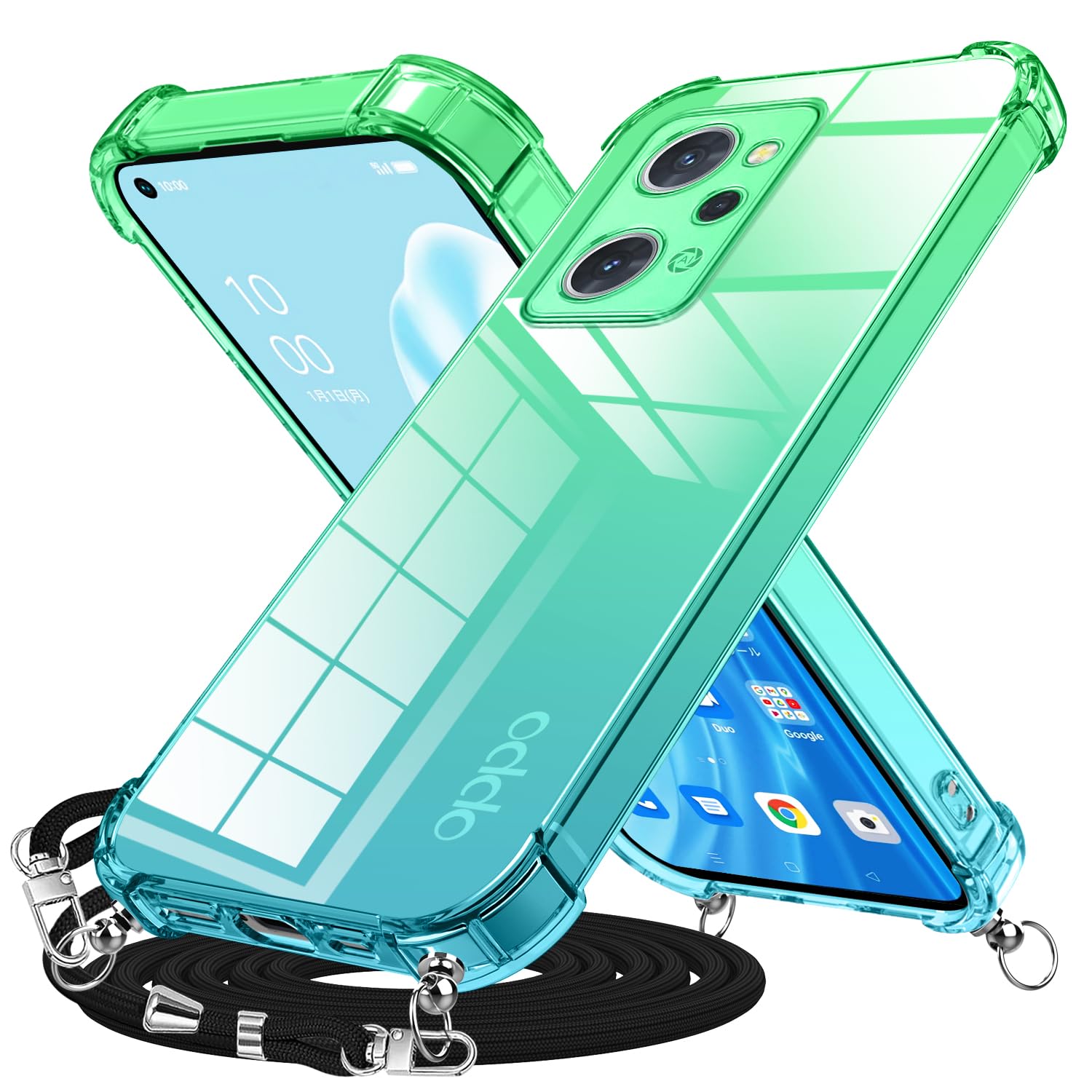 Duluqboba 対応 OPPO Reno9 A/Reno7 A 用の ケース クリア ショルダー ストラップ グラデーションカバー 紐付き 肩掛け