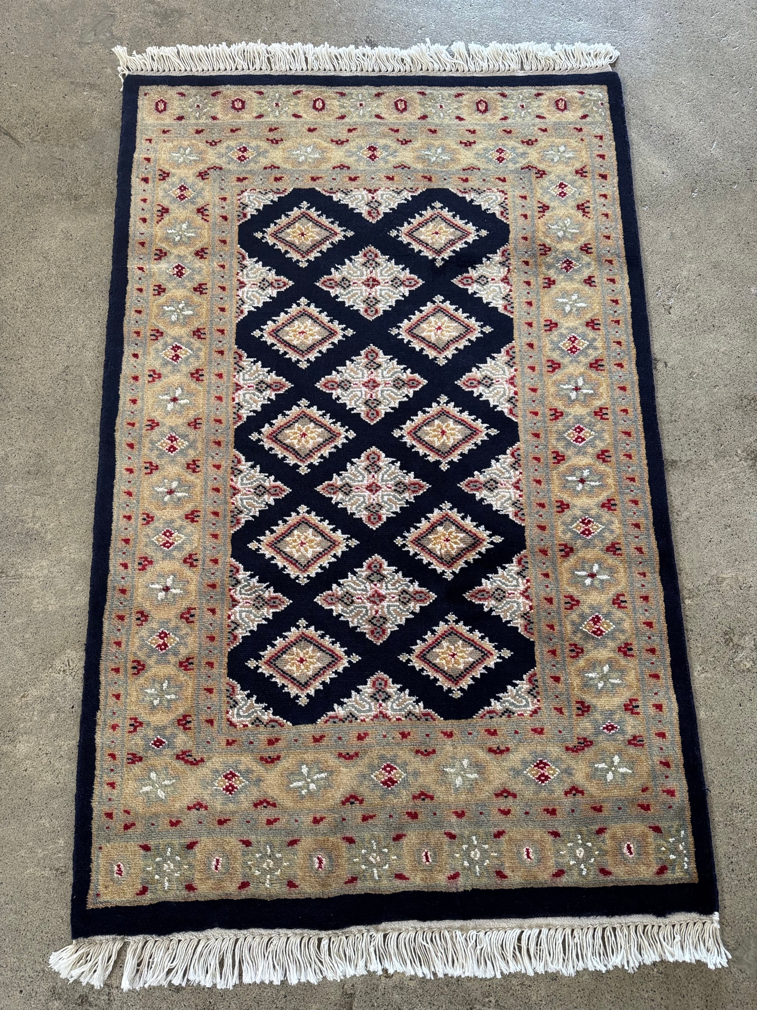 【送料込み】ヴィンテージ パキスタン ネイビーブルー トライバル絨毯 79×133 PKT005