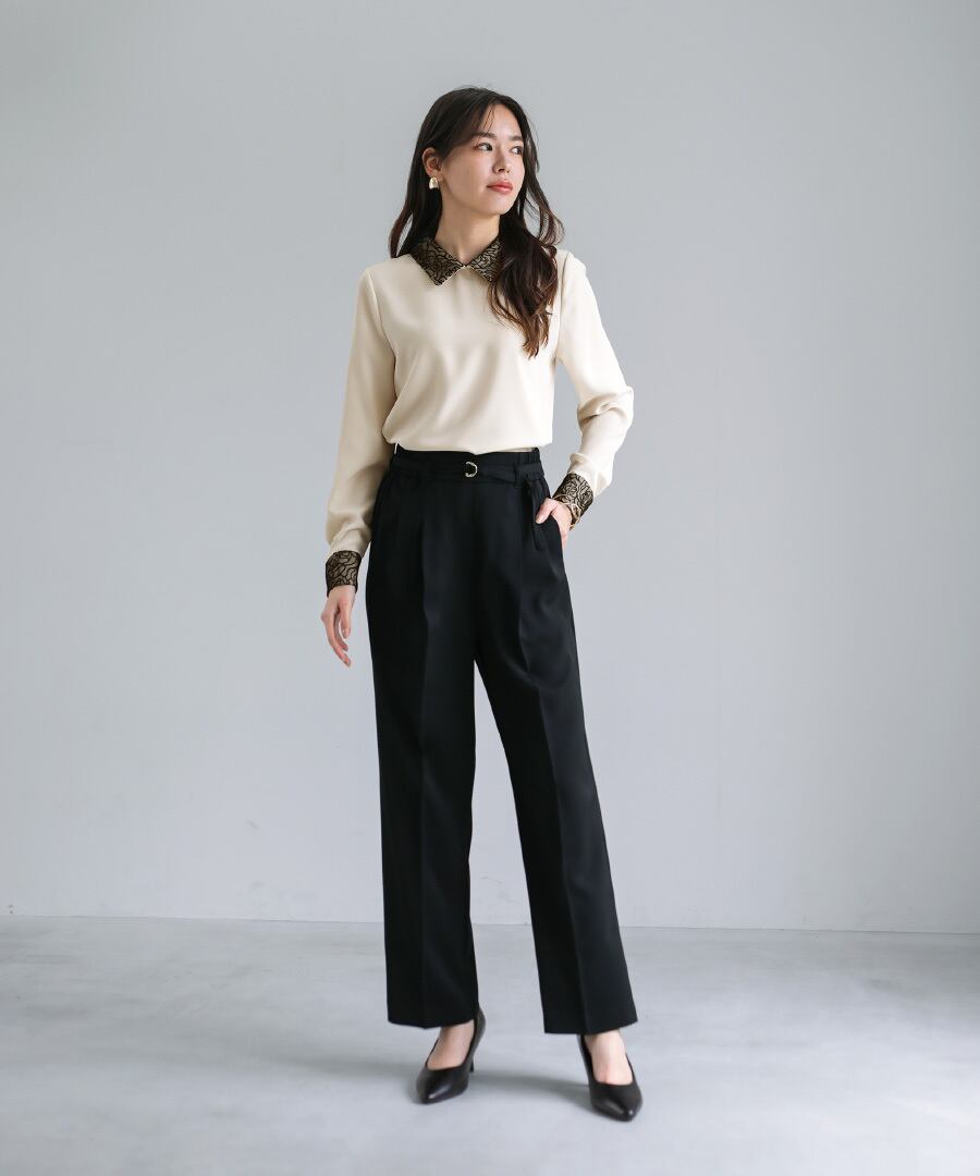 ディテール映え 】ソフトツイル・襟袖レースクラシカルブラウス