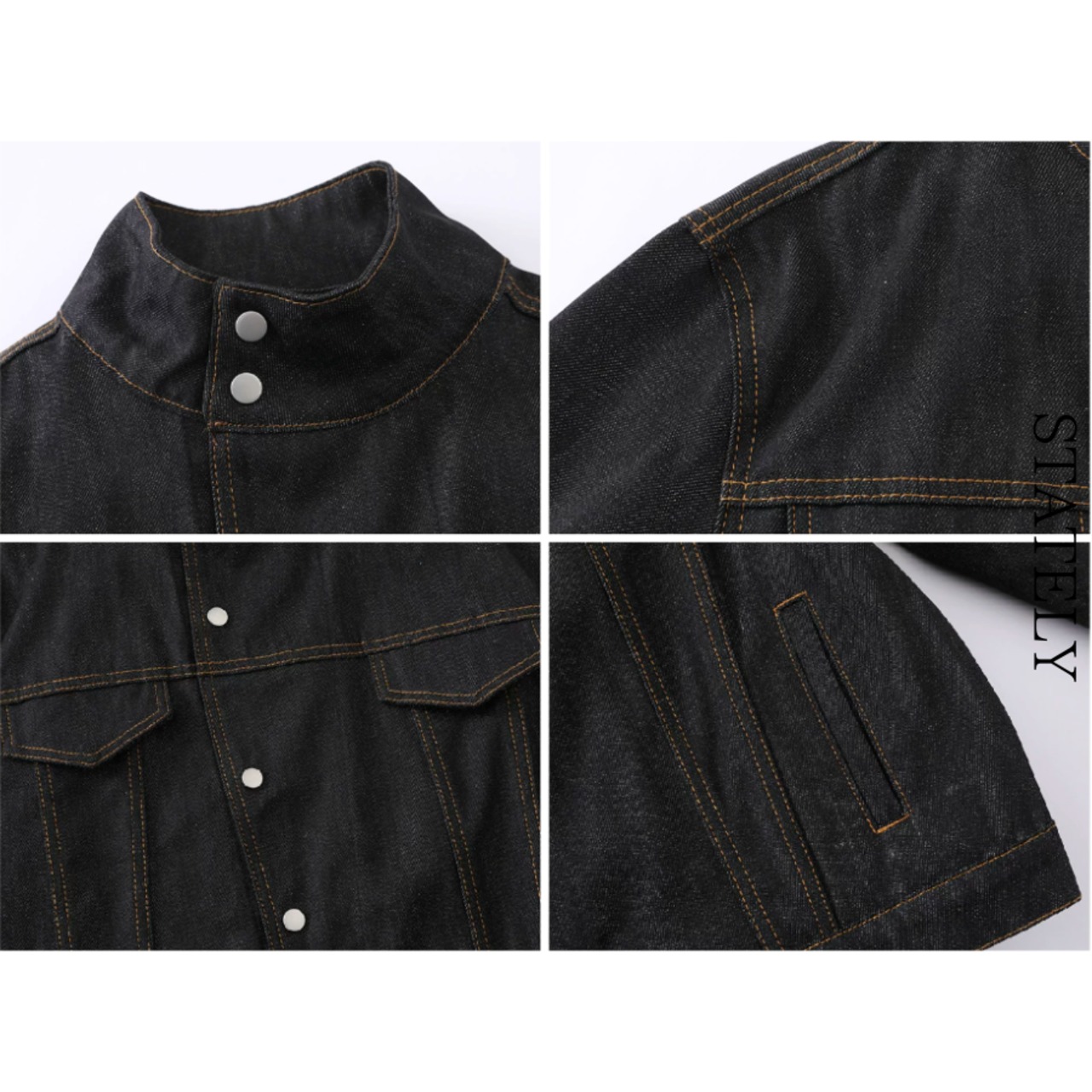 Stand Collar ブラックデニムジャケット_O47・画像9