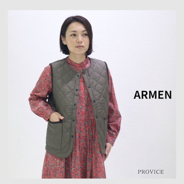 ARMEN/NAM1853PPキルティングノーカラーベスト POLYxPOLY HEAT QUILT NO COLLAR VEST