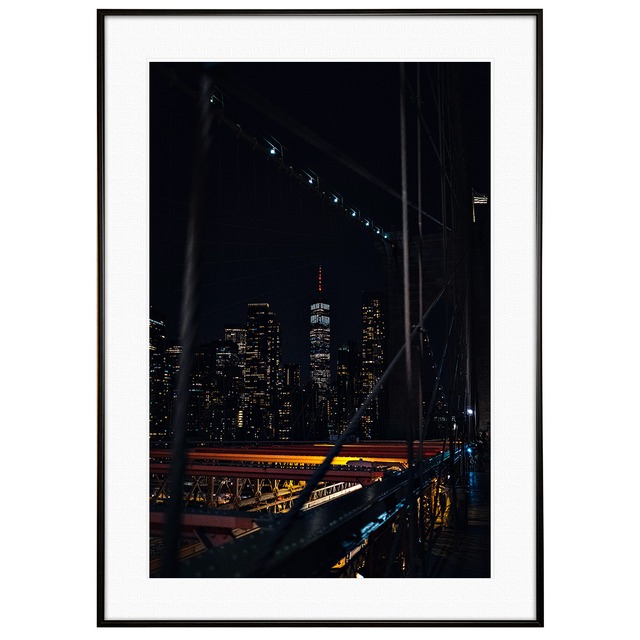 アメリカ写真 ブルックリン・ブリッジ夜景写真 インテリア モノクロアートポスター額装 AS0691