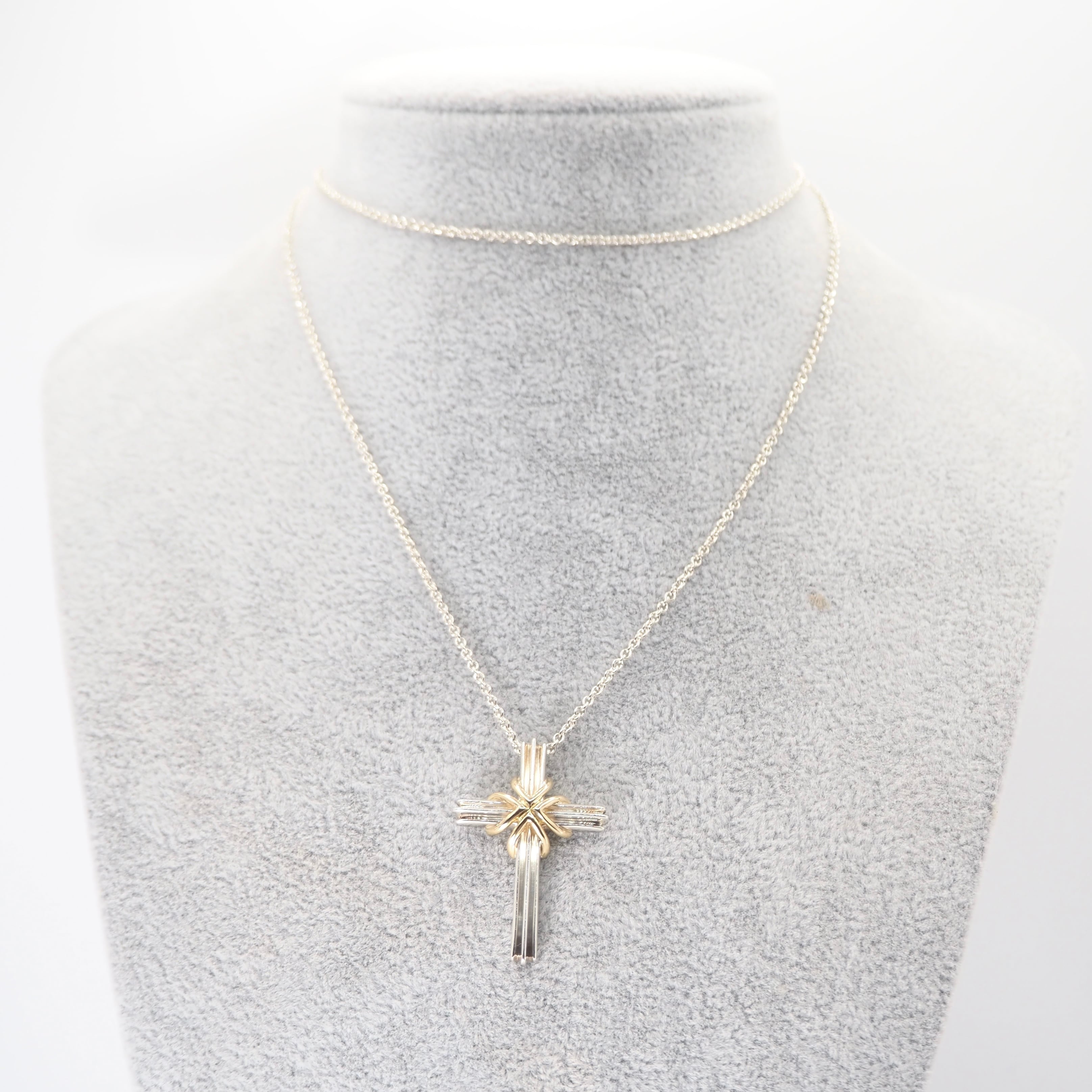 ティファニー シグネチャー クロス コンビ ネックレス シルバー925 k18 Tiffany&Co. シグネチャークロスコンビネックレス シルバー925 K18