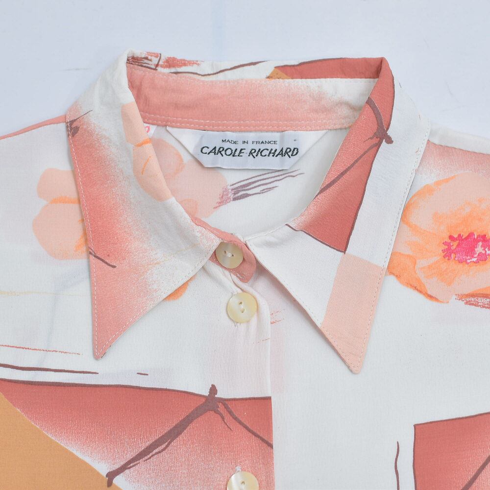 ヨーロッパ ヴィンテージ シャツ 半袖 ブラウス 90s 80s ビンテージ 柄 古着 90s Lord & Taylor ホテル ビーチ フォト アート 総柄