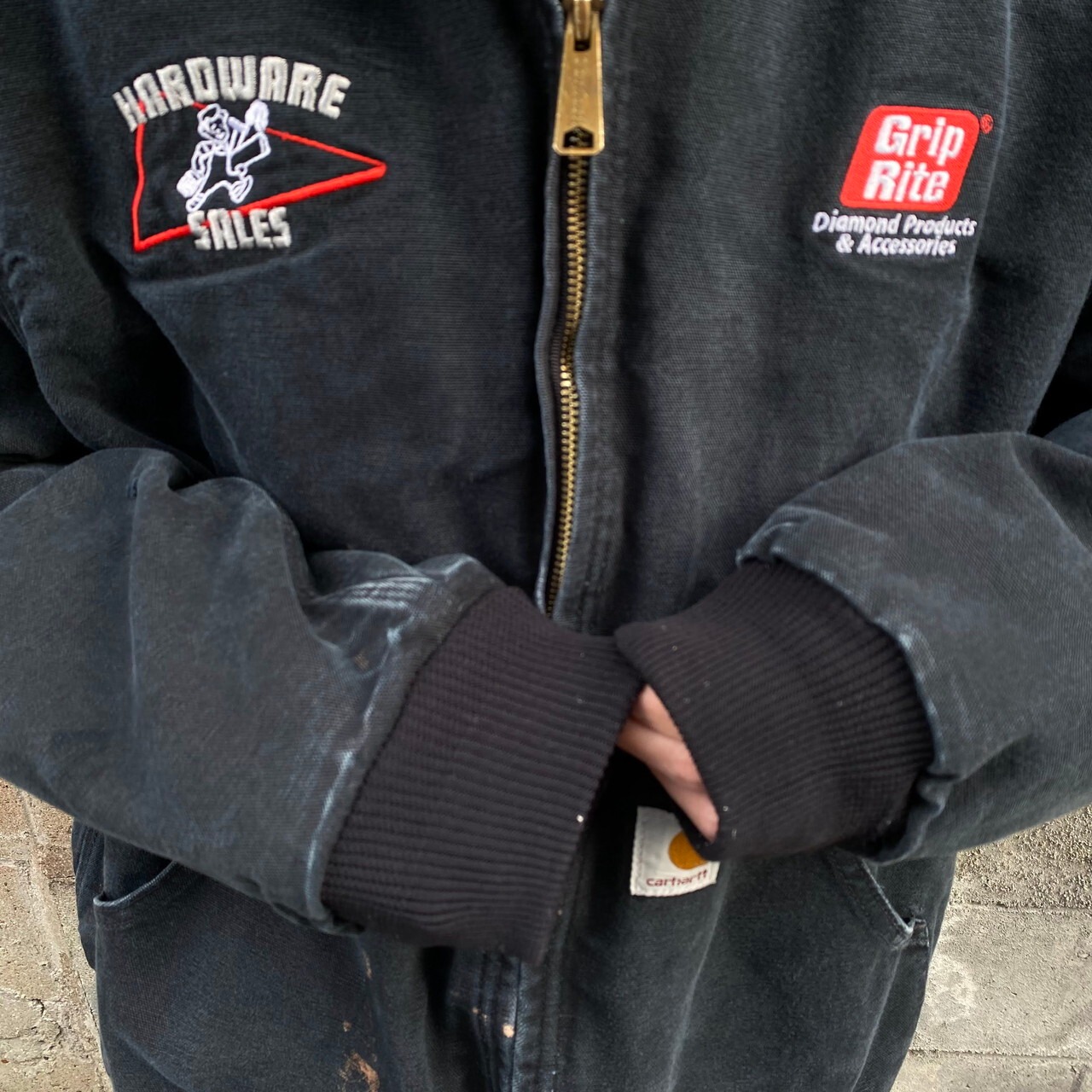 90年代 USA製 Carhartt カーハート 企業ロゴ刺? アクティブパーカー 