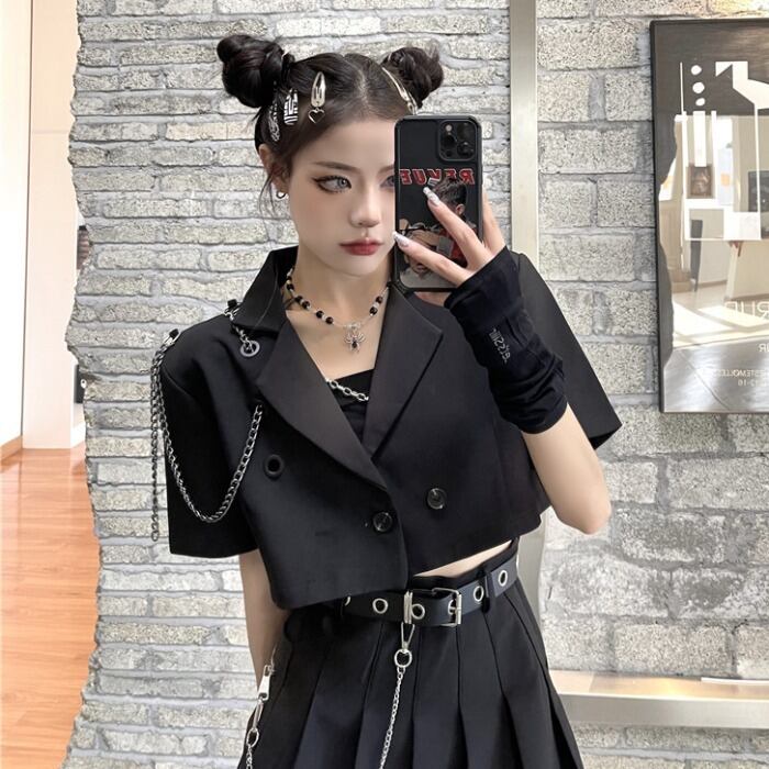 ダークサマーカジュアルショートジャケット ラインコート 夏物 ケッペル12717070979