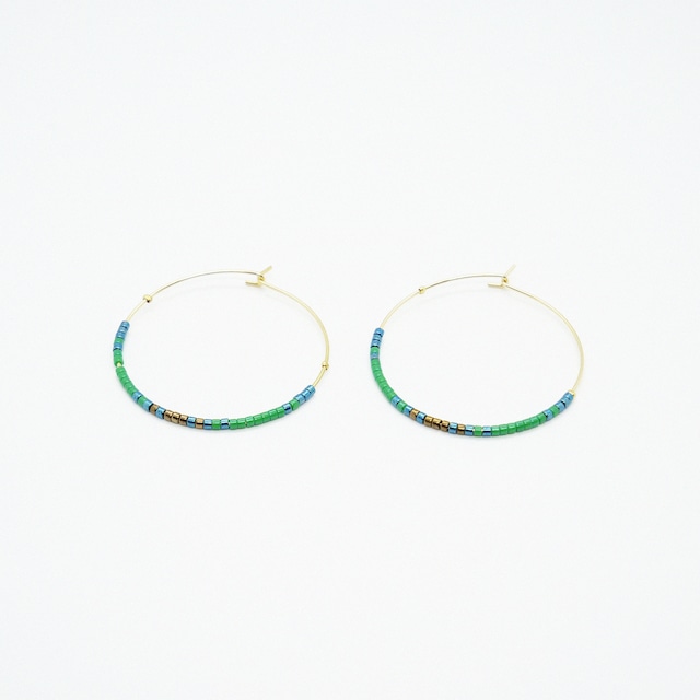 Hoop Beads Earring｜Green x Gold