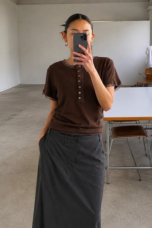 Sheer Trim Rib Tops (Brown) 2605-72-118