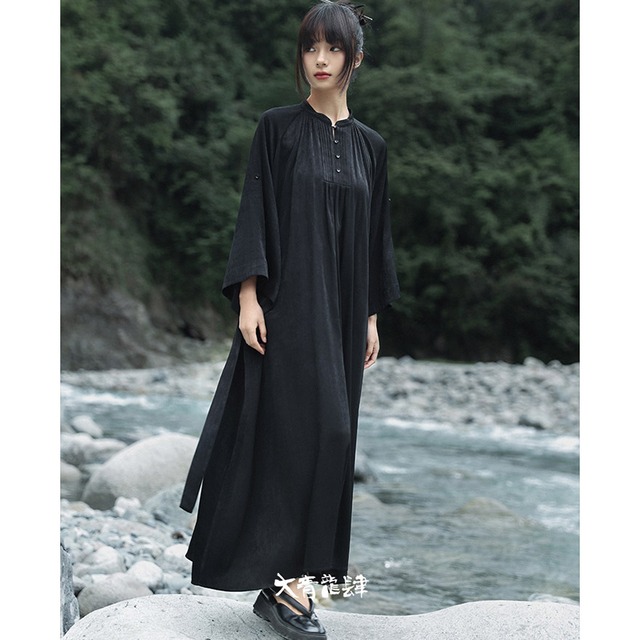 中華ゴシック ワンピース ブラック ラグランスリーブ 大青龍肆 夏服 20代 30代ファッション