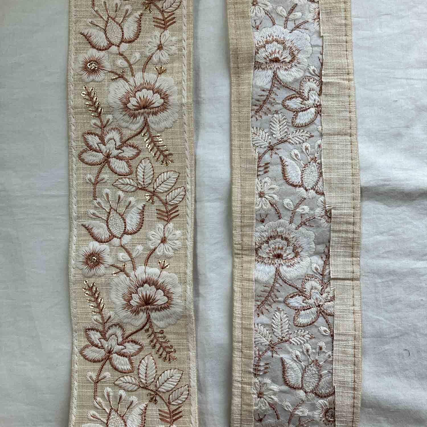 再入荷〉白花の端白ライン刺繍リボン（1mカット） | Dua-アクセサリー