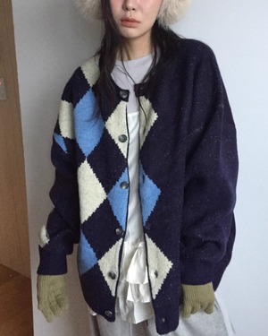 Argyle Check Loose Fit Cardigan 504066