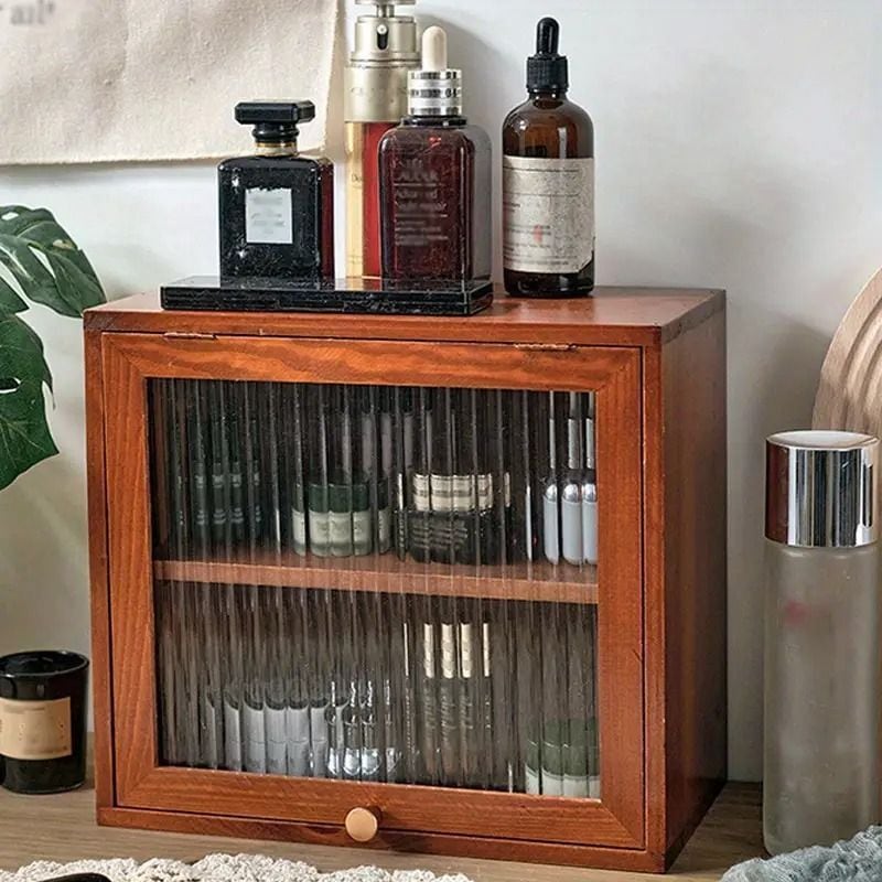 ガラス扉付き 収納ボックス 食器棚 コンパクト 木製 キャビネット