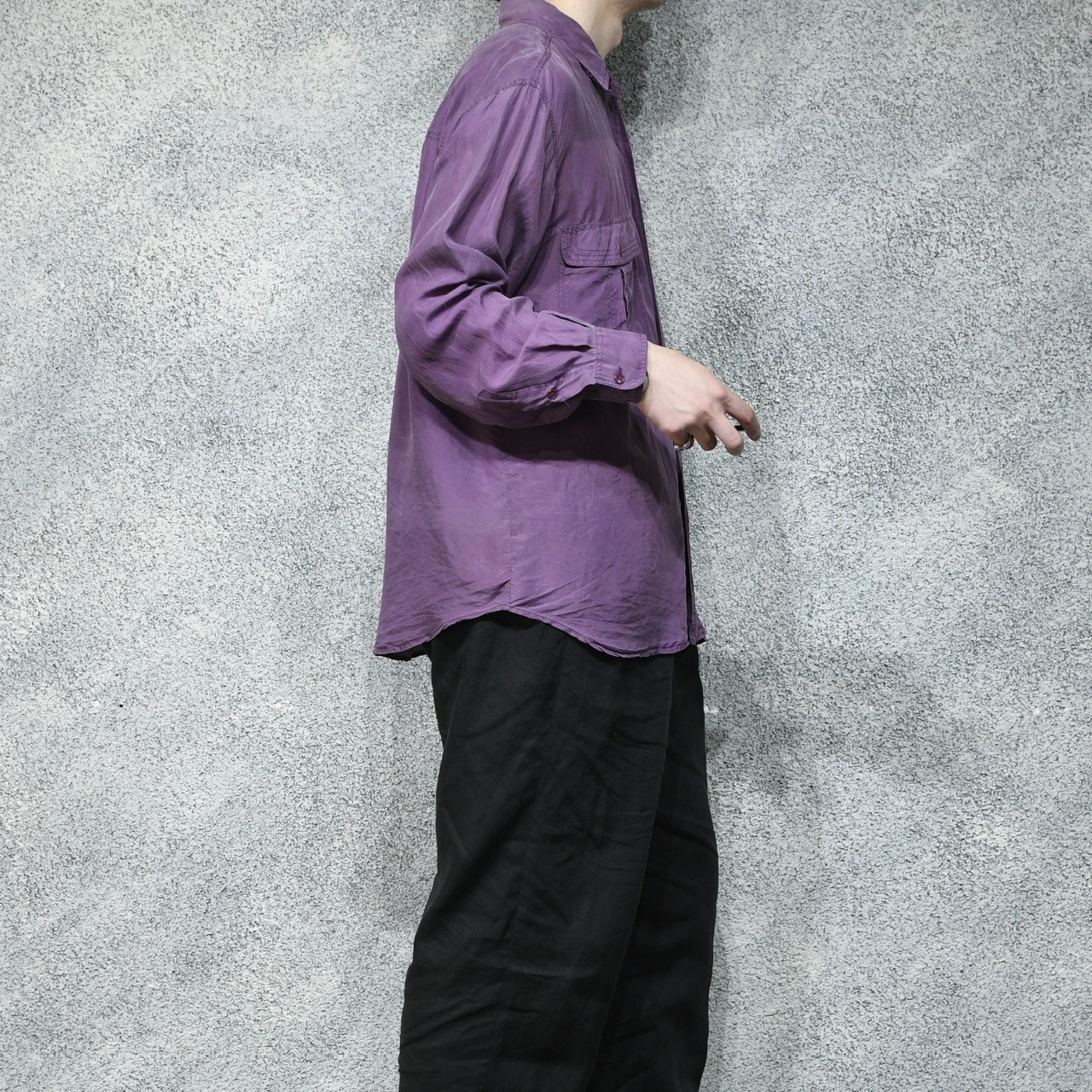 double pocket purple silk shirt