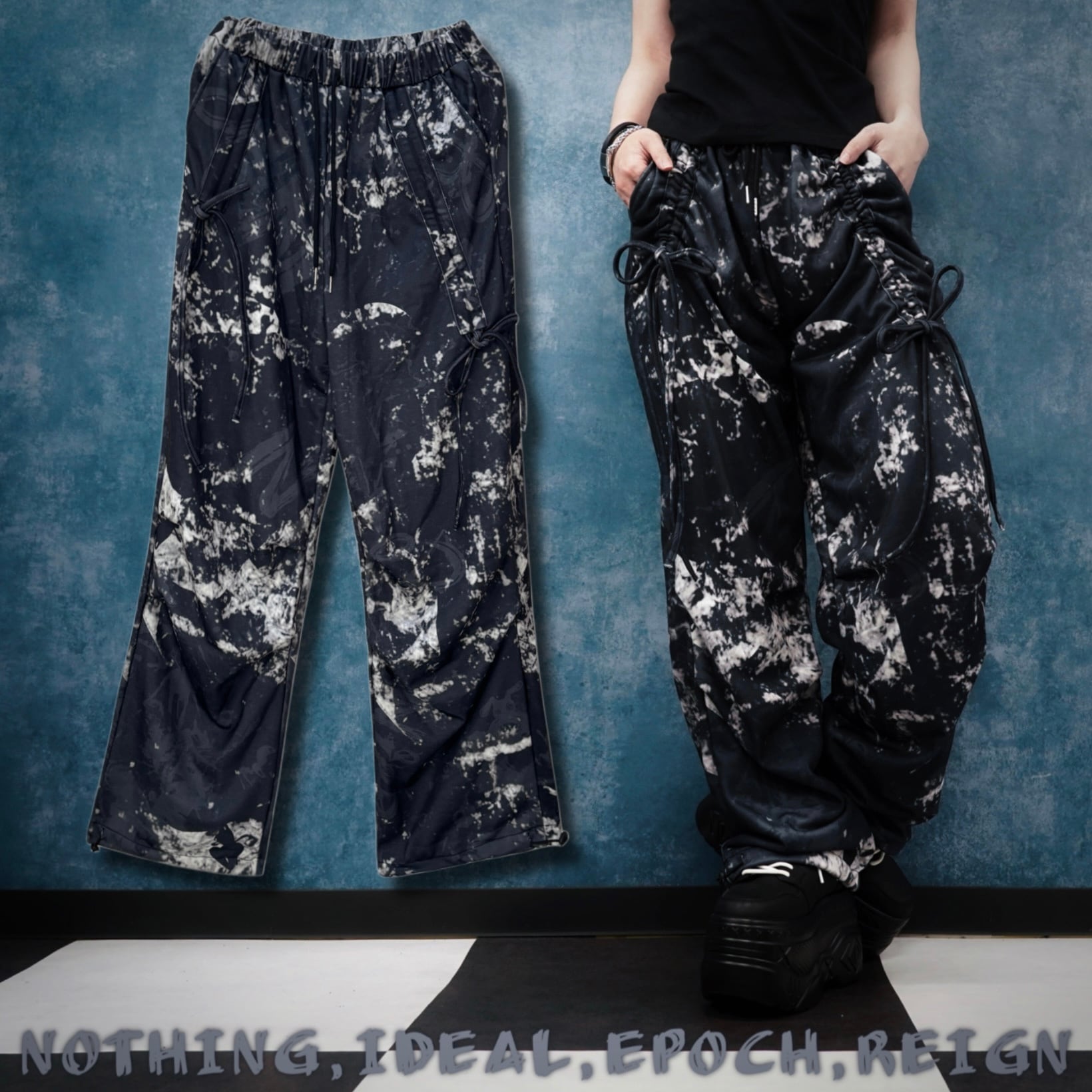先着55点限定55％OFF超特価》FRONT DRAWCODE NIER PATTERN WIDE PANTS