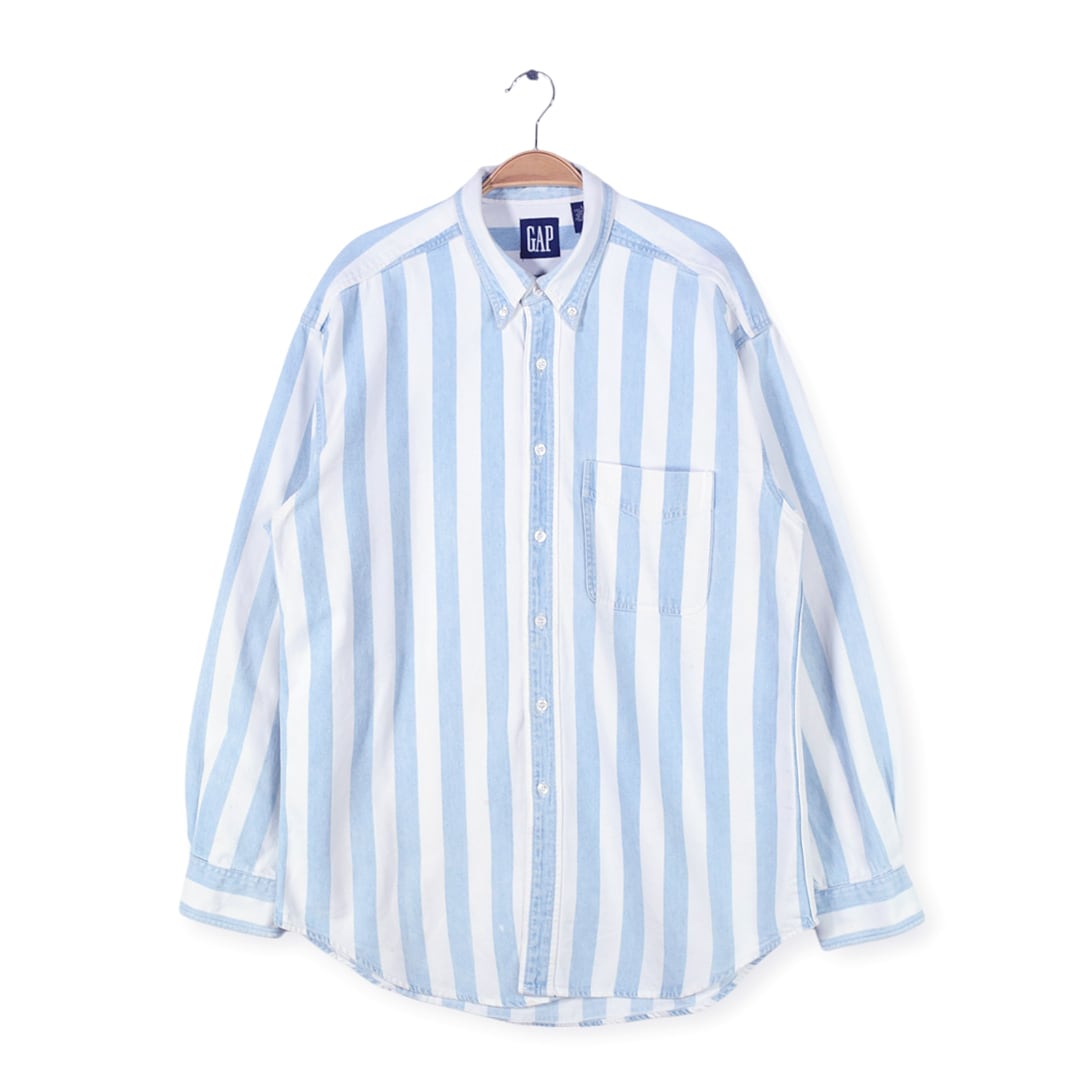 90s ギャップ 長袖シャツ 太ストライプ ボタンダウンシャツ 青白 90s ギャップ 長袖シャツ 太ストライプ ボタンダウンシャツ 青白