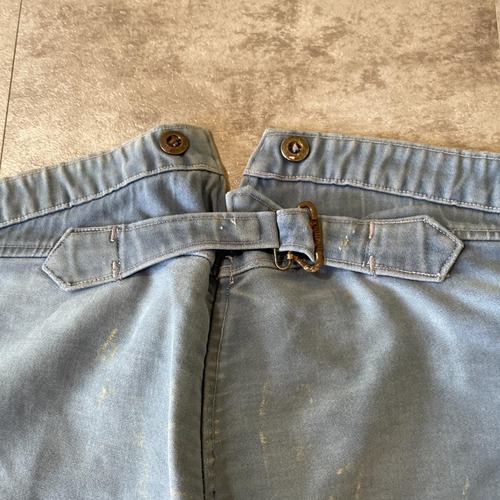 30-40s 針式シンチ フレンチワーク モールスキン ブルー パンツ W39 詳細写真3