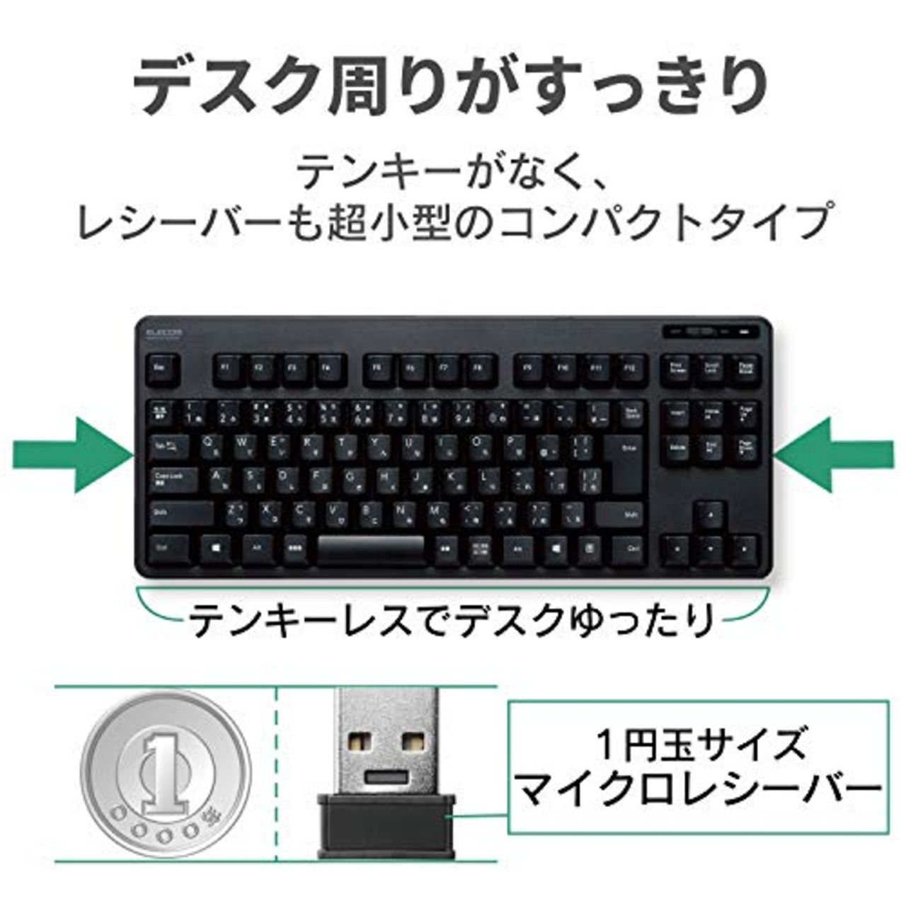 エレコム キーボード 【マウスセット】 ワイヤレス (レシーバー付属) メンブレン コンパクトキーボード ブラック TK-FDM105MBK