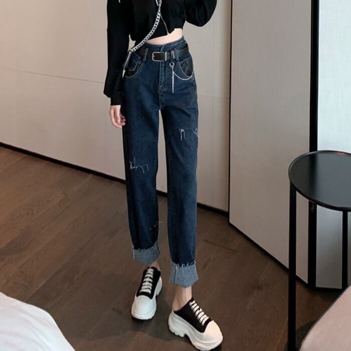 ジーンズ スプリングオータムスタイルハイウェストウェスト薄手パンツ 春物 秋物 YY-ファッション65026208406