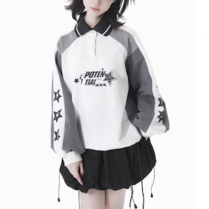 スタースリーブレギュラーカラーホワイトグレープルオーバー(lli_6313)