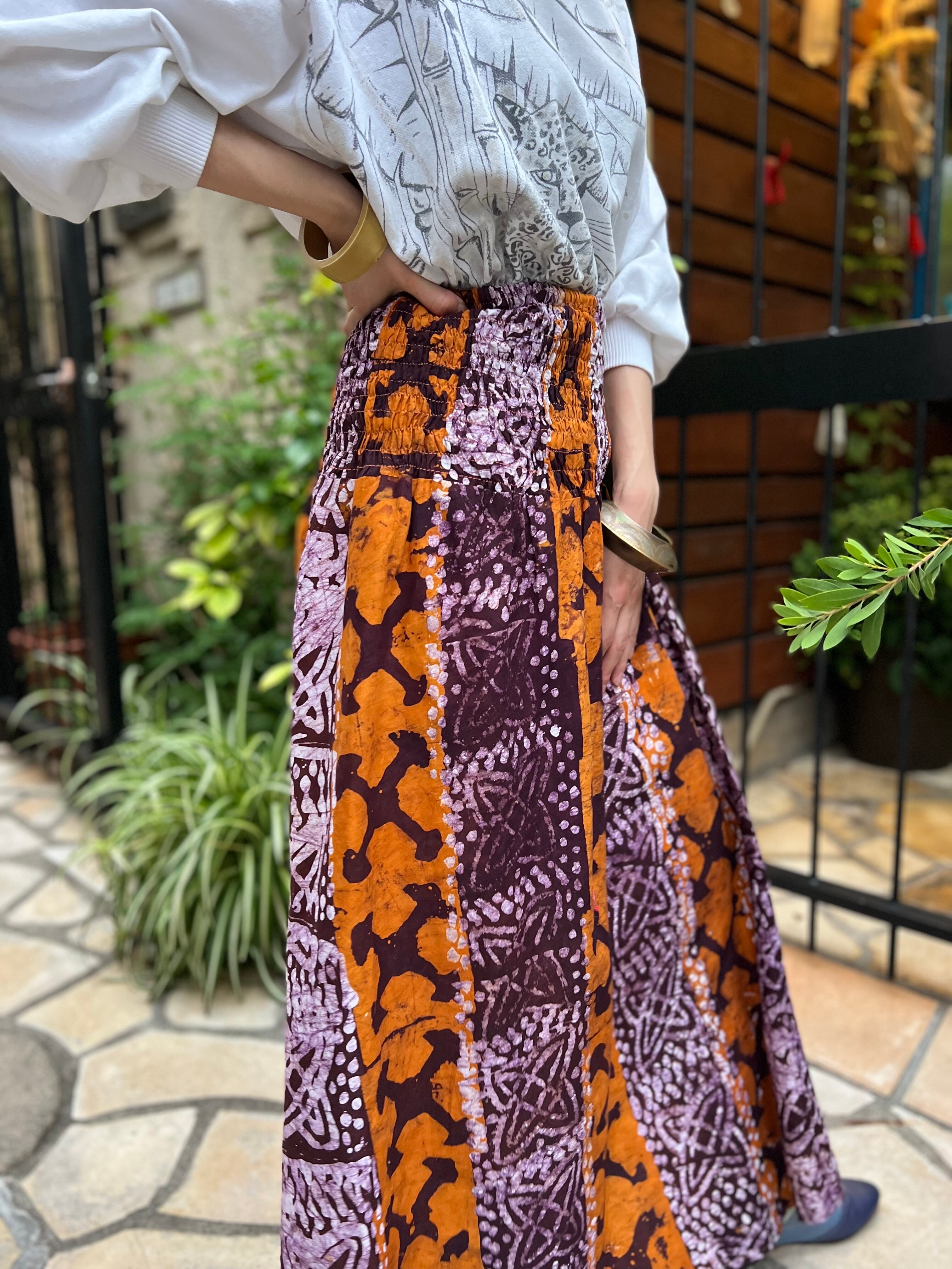 Vintage african batik cotton skirt (ヴィンテージ アフリカン