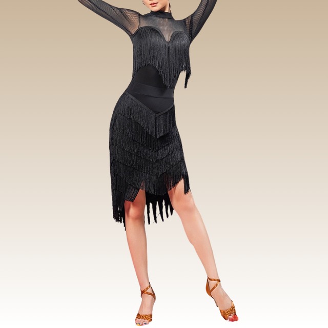 フリンジデザイン シースルー ハイネック レオタード トップス 1col　D00461