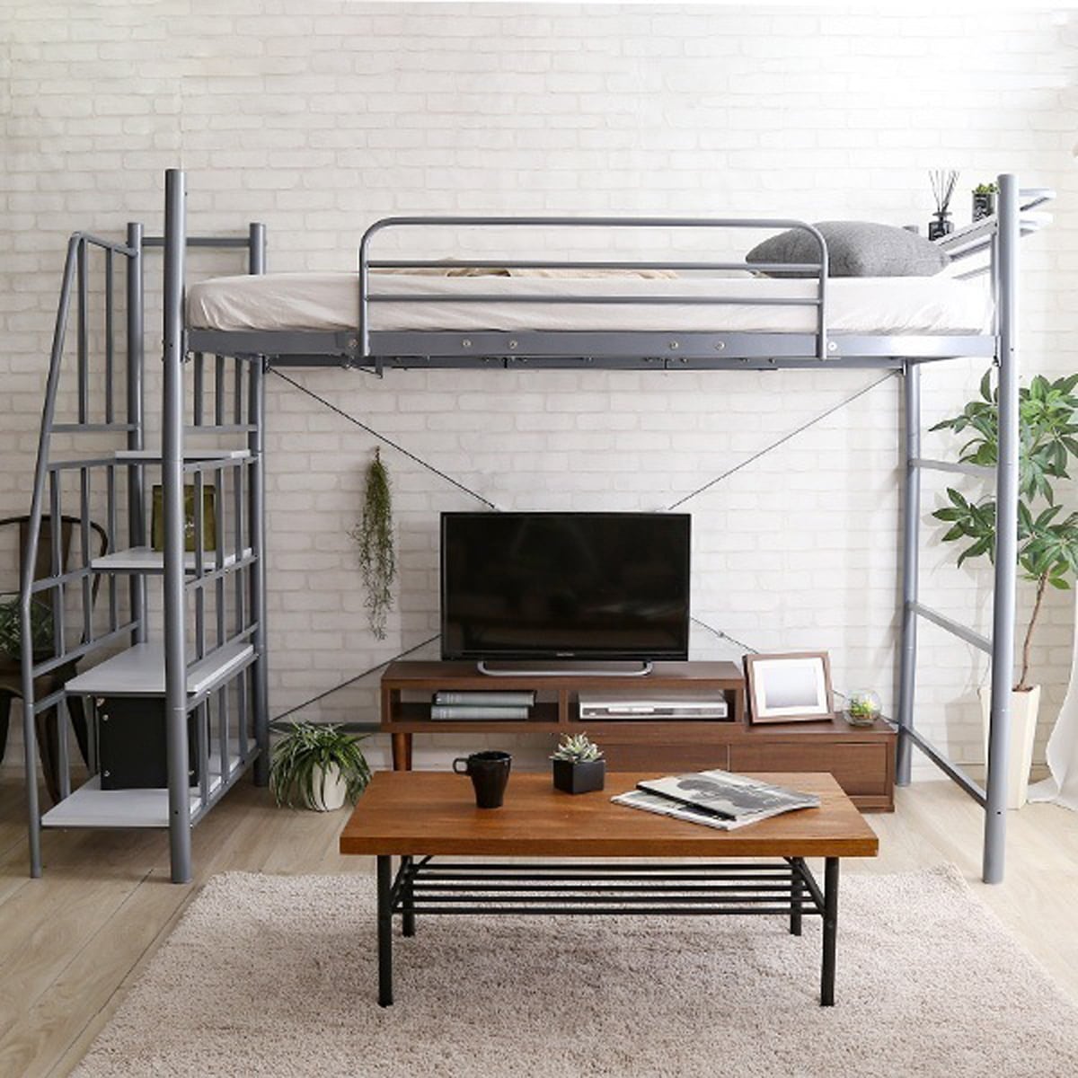 階段付き ロフトベット KRATON-クラートン-インテリア ベッド ロフトベッド おしゃれ 階段付