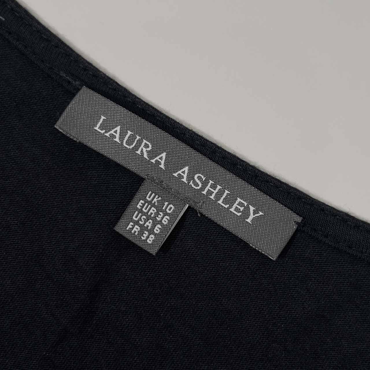 LAURA ASHLEY ローラアシュレイ レース 7分袖 Tシャツ ブラウス カットソー UK10/ブラック系 レディース トルコ製