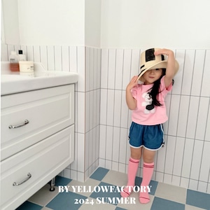 【 yellow factory】クマドールTシャツ 80〜120cm ピンク 240530