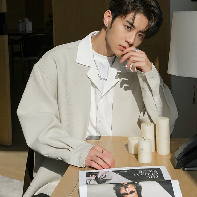 予約販売】シャツ 長袖 レース 重ね着風 レイヤード モノトーン メンズ