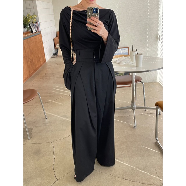 high waist tuck wide pants　10362